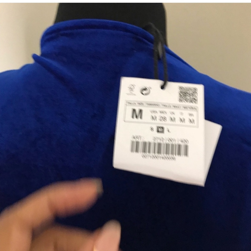 Zara Bright Blue Velour Wrap Dress NWT